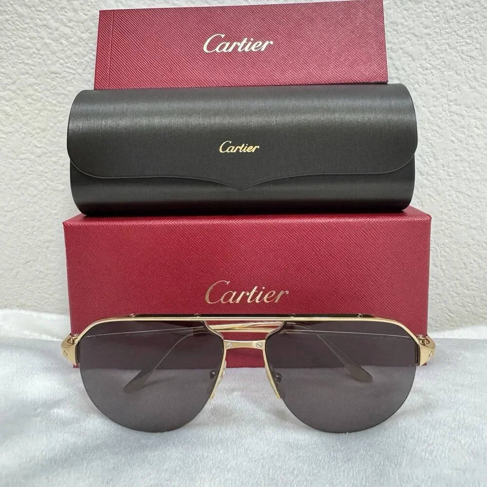 Cartier Santos De Cartier 24k Gold Aviator Sunglasses